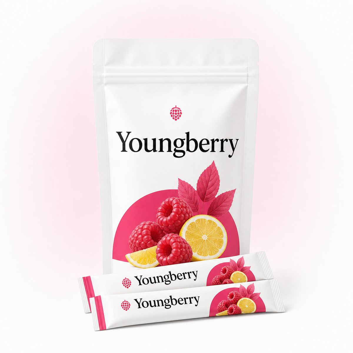 Youngberry Raspberry Lemonade pouch and two sticks