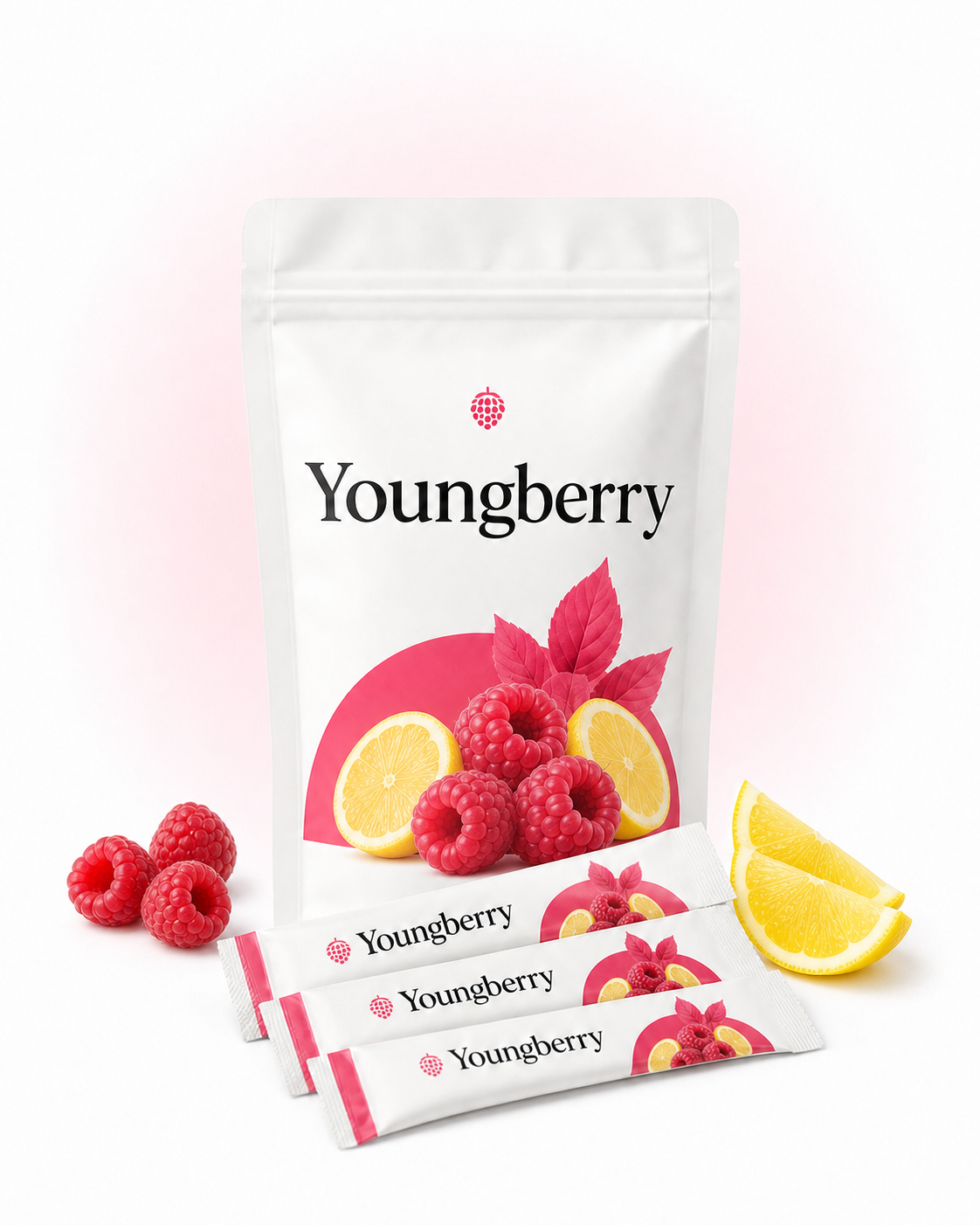 Youngberry Raspberry Lemonade pouch and three sticks