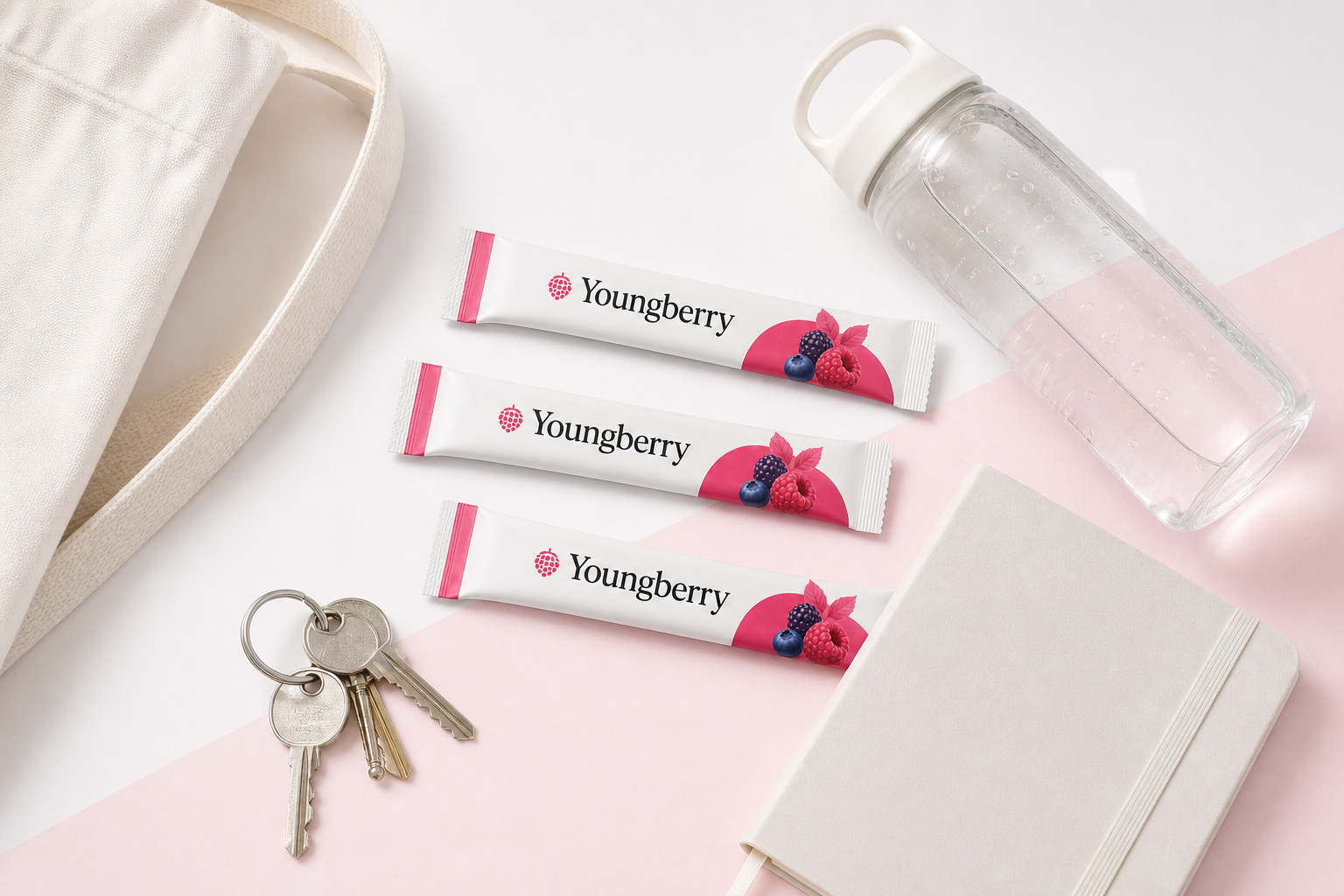Youngberry drink sticks in a daily travel routine